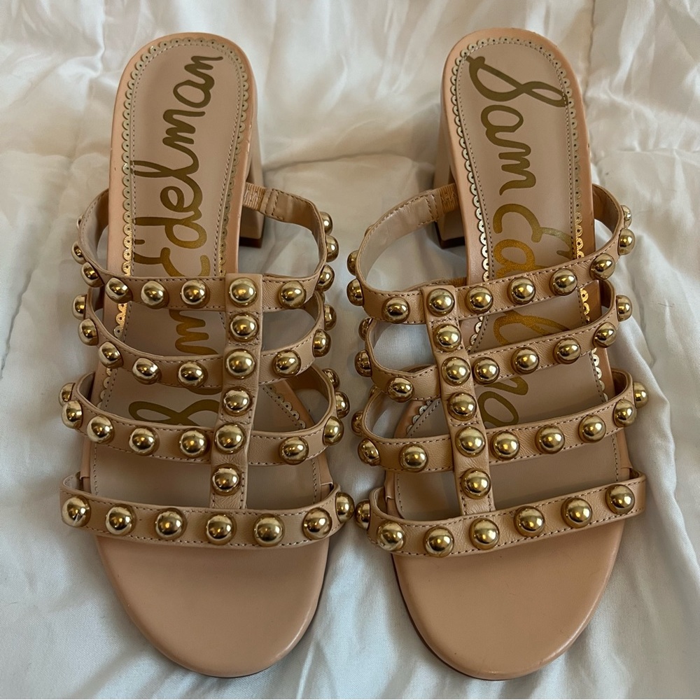 Sam Edelman - Suri Studded Block Heel Sandals - Nude - Size 8.5